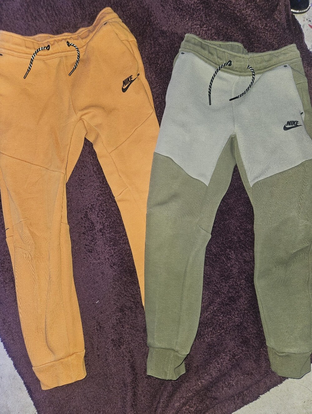 2 Pair Nike Two-Tone Kids Jogger Pants in Orange and Olive